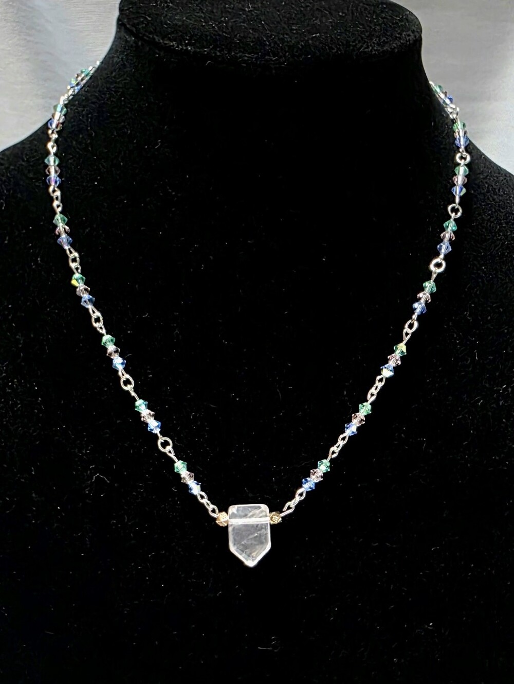 Rose Quartz Silver Necklace With Blue, Pink, And Green Beads